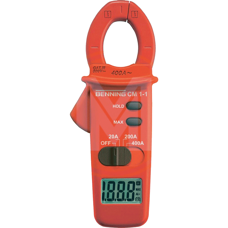 Benning CM 1-2 digitale stroomtang-multimeter (weergave digitaal, stroommetbereik/AC 0,1 A - 400 A, 3 ½-cijferig LCD-scherm (2000 punten, tangopening 30 mm, doorgangstest 20 ohm) 44062, rood, zwart